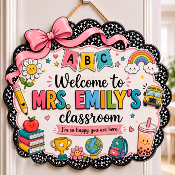 Custom Teacher Door Hanger, Personalized Welcome Classroom Sign, Cute Classroom Decor, Teacher Appreciation Gift, School Decor