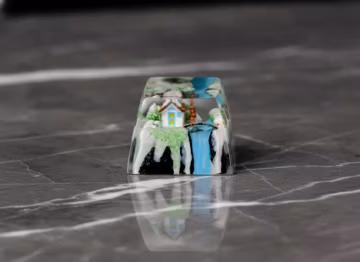 Handmade Artisan Keycap Winter Mountain Cabin Scene For Mechanical Keyboard Custom ESC Key Resin Art Unique Gift For Gamers Desk Decor