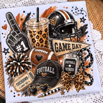 Brushstroke Game Day Football Png, Leopard Football Doodles, Football Mom Shirt Football Vibes Png, Touchdown Season Png, Game Day Vibes PNG