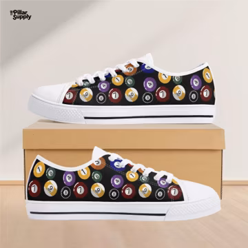Billiard Ball Shoes, Pool Player Low Tops, Billiards Sneakers, Unique Pool Table Footwear, Mens Canvas Shoes, Game Room Decor