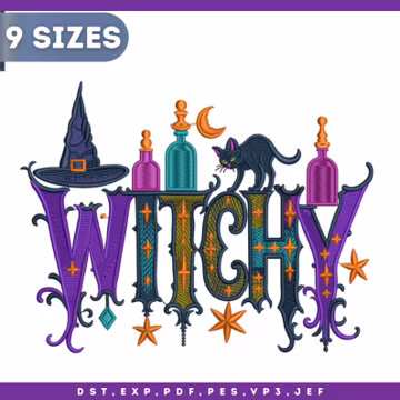 Witchy Embroidery Design, Halloween Embroidery File, 9 sizes, Instant Download