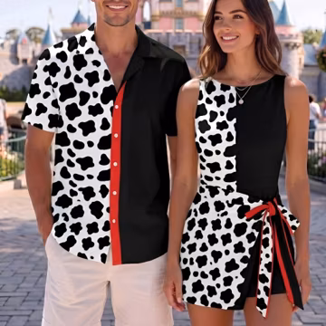 Halloween Cruella De Vil Wrap Skort Dress, Bounding 101 Dalmatians Dress, Dalmatian 101 Costume Hawaiian Shirt, Black White Halloween