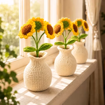 Crochet Sunflower in Vase Pattern PDF, Amigurumi Flower Pot Pattern, Crochet Home Decor, Beginner Friendly Sunflower Gift DIY