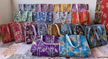 Colorful Printed Indian Floral Animal Cotton Tote Bag, Lightweight Shoulder Purse, Everyday Tote