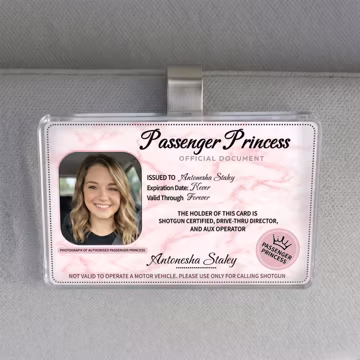 Personalized Passenger Princess Car Visor Clip, Custom Photo & Name Car ID Badge, Funny Car Accessory Girlfriend Gift Shotgun Rider Document