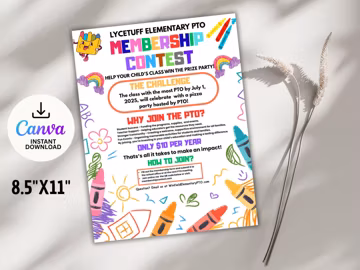Editable PTA Membership Contest Flyer: School Recruitment Template (Canva, 8.5x11 inches) (Digital Download)