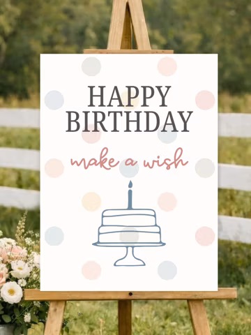 Happy Birthday Sign, Birthday Cake Table Sign, Make a Wish Poster, Minimalist Birthday Party Decor, Printable Birthday Sign, Polka Dot