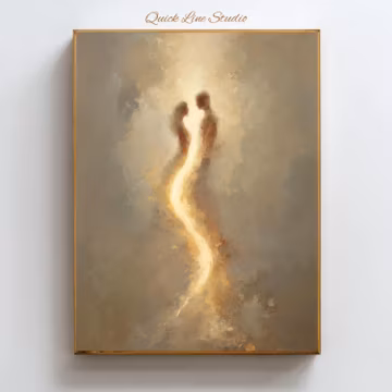 Soulmates Energy Art Print, Abstract Couple Wall Art, Spiritual Love Artwork, Soft Neutral Romantic Wall Decor