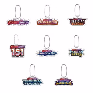 Pokémon Keychain | TCG Set Logo (Scarlet Violet, Paldea Evolved, 151, Paradox Rift, Temporal Forces) – Binder & Collector Accessory
