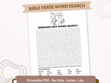 Jeremiah 29:11 Word Search for Kids | Bible Verse Activity Printable | Hope and Future Worksheet | Sunday School PDF | CPD73