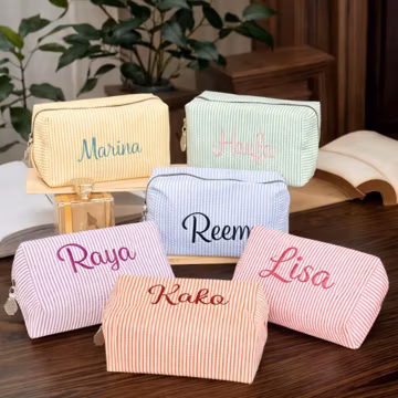 Custom Embroidered Cosmetic Bag, Personalized Name Toiletry Pouch, Makeup Bag Gift for Women