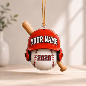 Personalized Baseball Ornament, Custom Name & Year Acrylic Christmas Keepsake