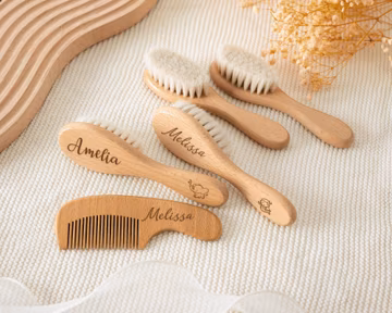 Custom Newborn Baby Gift Personalized Wooden Baby Hair Brush and Comb Set, Baby Shower Gift, New Parents Gifts for 1st Baby Birthday Gift