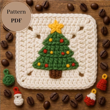 Christmas Tree Granny Square Crochet Pattern PDF – Textured 3D Tree Motif Instant Download