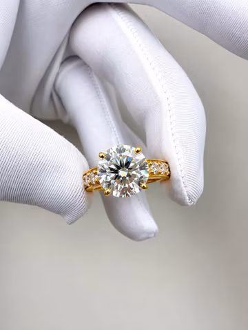 5 CT Round Moissanite Engagement Ring | 14K Yellow Gold, Luxury Anniversary Ring for Her
