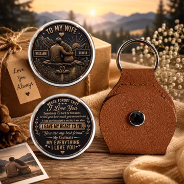 Gift For Wife From Husband Personalized Pocket Hug, Custom Anniversary Coin Couple Keepsake