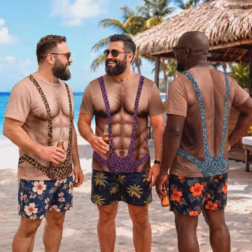 Funny Mankini Shirt, Fake Abs Hairy Chest, Gag Gift For Men, Bachelor Party Shirt, Fake Swimsuit Tee, Funny Beach Prank Shirt