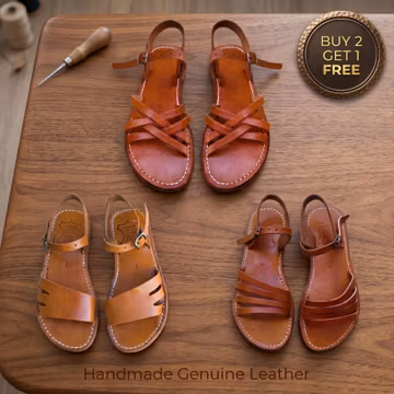 Handmade Genuine Leather Sandals, 3 Pairs Womens Buy 2 Get 1 Free Flat Sandals, Moroccan Boho Strappy Summer Sandals, Greek Vacation Gift