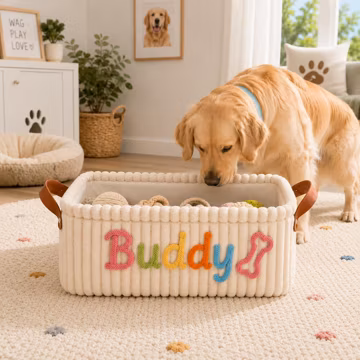 Custom Pet Toy Basket with Name, Personalized Corduroy Pet Toy Basket, Dog or Cat Toy Organizer, Puppy Gift, Pet Lover Gift, Pet Gift Basket