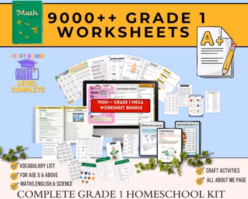 9000+ Pages Grade 1 Classroom Bundle Mega Worksheet Pack First Grade Curriculum Printables Science, Literacy Math Print Homeschool Resource