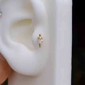 Dagger Heart Tragus Flat Back Stud: Mini Helix Conch Lobe Threadless Push In Cartilage Earring, Sterling Silver Plated 18k Gold, Nickle-Free