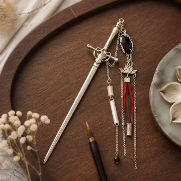 Sword Hair Stick, Chinese Hairpin with Tassels, Silver Lotus Hair Pin, Hanfu Wedding Hair Accessory