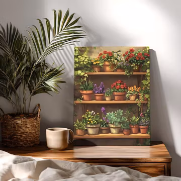 Houseplant Floral Paint by Number Kits, Potted Indoor Plant DIY Acrylic Paint, Plants On A Shelf Succulent, Greenhouse Botanical Floral Art