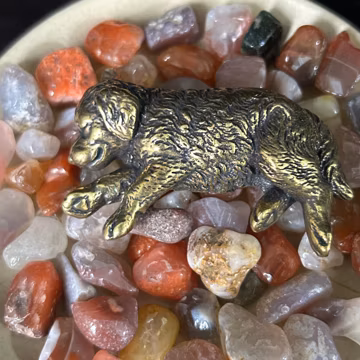 Brass Sleeping Puppy Figurine, Vintage Metal Dog Mini Statue