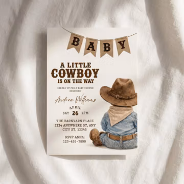 Little Cowboy Baby Shower Invitation Template | Western Baby Shower Invite | Editable Cowboy Baby Shower Canva Template | Oh Baby Western In