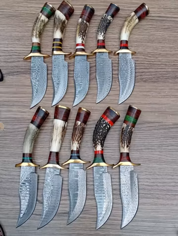 Handmade Damascus Steel Hunting Knives: Stag Antler Handle, Leather Sheath-Gift for him