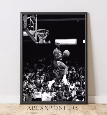 Michael Jordan Poster, Basketball Legend Wall Art, Black and White Dunk Print (Digital Download)
