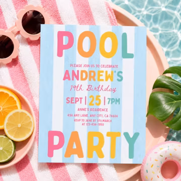 Pool Party Birthday Invitation, Summer Birthday Party Invite, Editable Canva Template, Printable 5x7 Pool Party Invitation