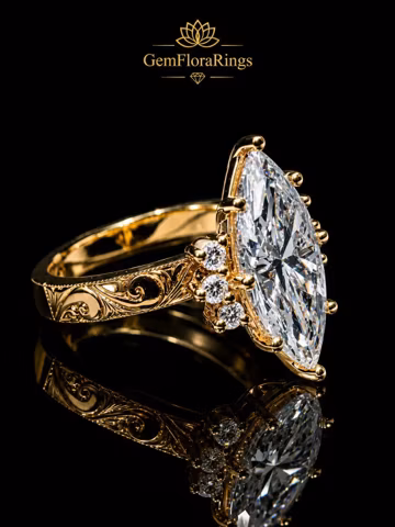 Marquise Cut Moissanite Engagement Ring, Vintage Floral Ring, Cluster Wedding Ring, 14K Solid Gold Ring, Handmade Jewelry Anniversary Gifts