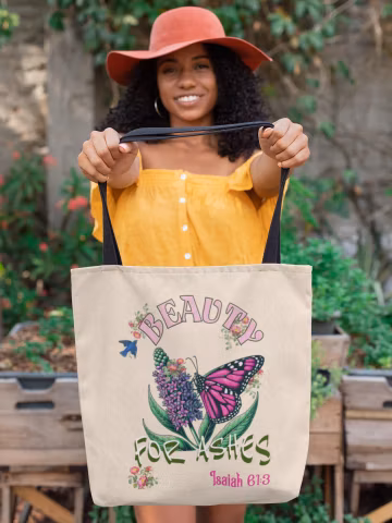 Beauty for Ashes Tote Bag | Isaiah 61:3| Butterfly Floral Canvas