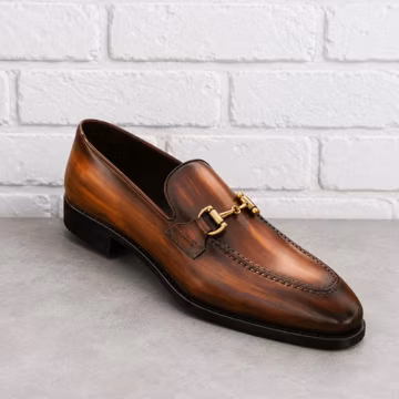 Men’s Brown Leather Horsebit Loafers Handmade Dress Shoes Italian Style Slip On Formal Shoes