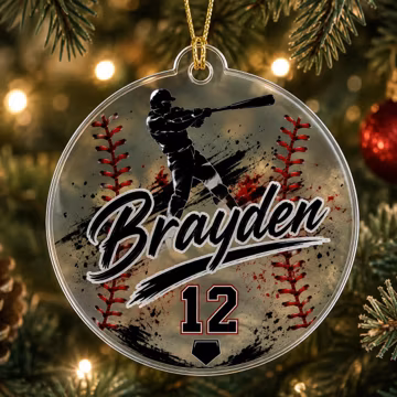 Personalized Baseball Christmas Ornament – Custom Name & Number Acrylic Ornament, Baseball Player Gift, Team Keepsake, Sports Christmas Tree