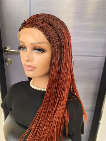 Burgundy Micro Twist Braided Wig – Full Lace Braid Wig for Black Women, Custom Lightweight Glueless Lace Wig Protective Style knotless Braid