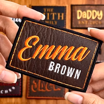Custom Embroidered Leather Patch, Personalized Name Tag, Iron On Sew On Bag Hat Jacket