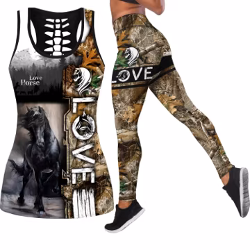 Love Horse Printed All Over Printed Legging + Hollow Tank Combo