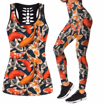 Fish Printed All Over Printed Legging + Hollow Tank Combo