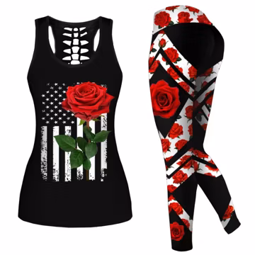 Rose All Over Printed Legging + Hollow Tank Combo