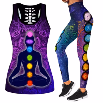 Yoga Meditation All Over Printed Legging + Hollow Tank Combo