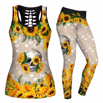 Sunflower skull All Over Printed Legging + Hollow Tank Combo