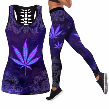 Leaf Printed All Over Printed Legging + Hollow Tank Combo