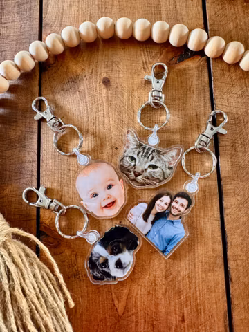 CUSTOM PHOTO Keychains, Die Cut Acrylic Photo, Custom Logo, Dog Photo Keyring, Baby Diaper Bag Charm, Personalized Cat Keychain