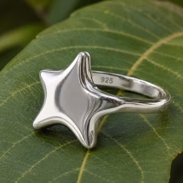 Star Statement Silver Ring, Shiny and Lovely Minimalist Ring Friendship Dainty Stackable Open Band Moon Star ring, Christmas Gift for Her