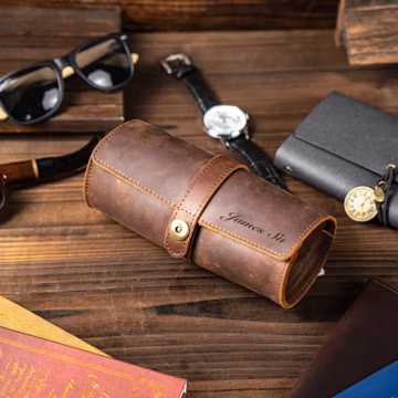 Personalized Leather Watch Roll Custom Travel Watch Case Genuine Leather Watch Organizer Gift for Men Anniversary Gifts