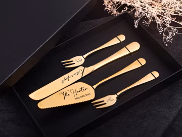 Personalised Wedding Cake Server Sets | Birthday Anniversary Pastry Cutting Kit Wedding | Ceremony Dessert Silverware | Gift for couple