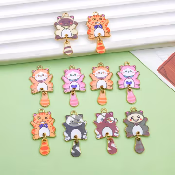 10pcs Enamel Cartoon Cat Charm Gold Plated Cute Cat Animal Pendant for DIY Bracelet Necklace Earrings Jewelry Making Crafts Accessories