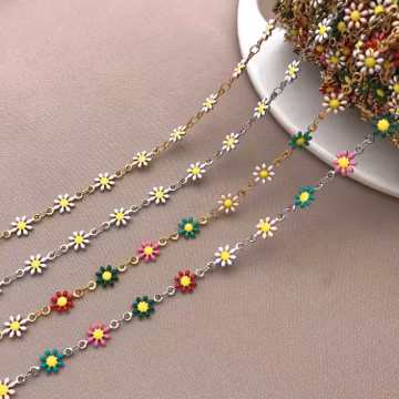 2/4/6Meter 7mm Colorful Daisy Flower Chain Stainless Enamel Sunflower Beaded Chains for DIY Jewelry Making Handmade Boho Necklace Bracelet